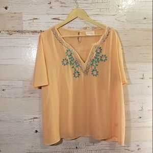 MOON light peach embroidered top